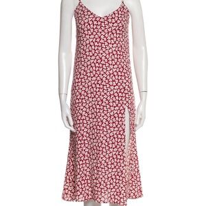Reformation Red Floral Midi Dress with Slit
